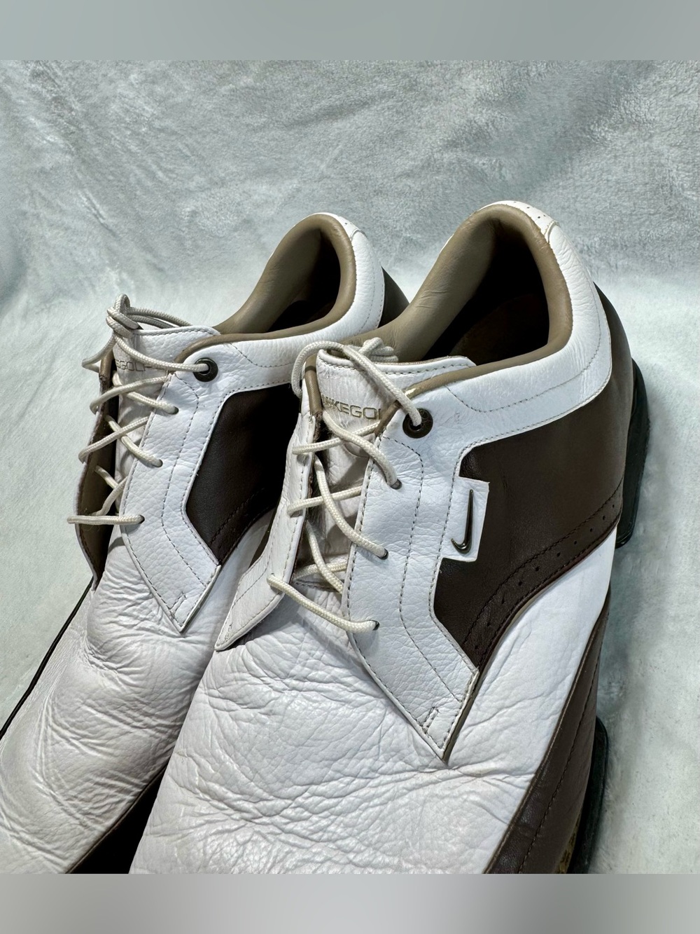 Nike Tour Premium Brown and White Leather Spiked Golf Shoes